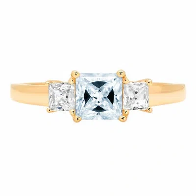 Pre-owned Pucci .9 Princess 3stone Swiss Topaz Promise Bridal Wedding Ring Solid 14k Yellow Gold In D