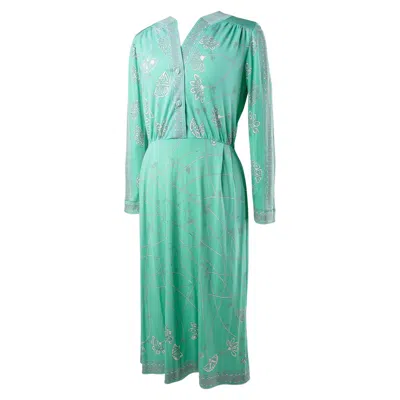 Pre-owned Pucci A Light Green Printed Silk Jersey Dress By Emilio  - Italy Circa 1980