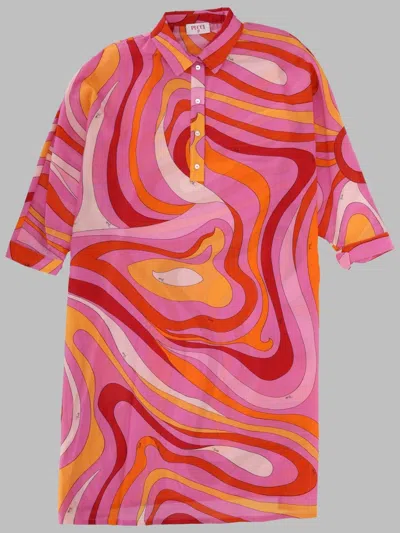 Pucci Mini Soft Fabric Dress For Girls In Orange