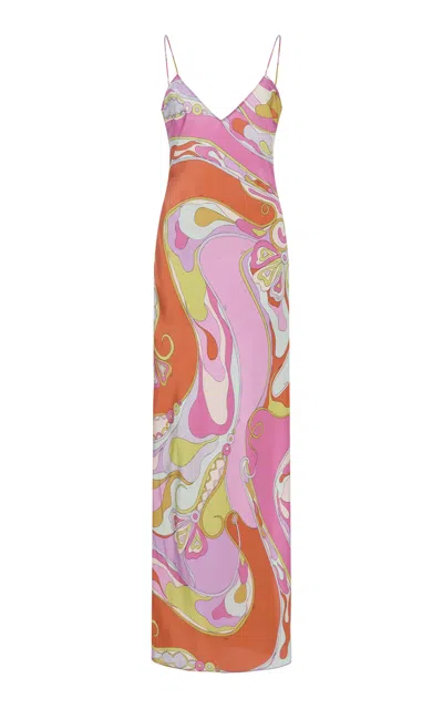 Pucci Abito Crepe De Chine Maxi Dress In Pink