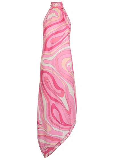 Pucci Abito Printed Silk Midi Dress In Pink