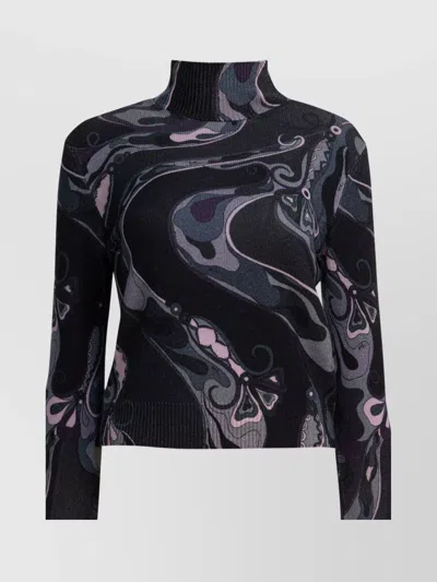 Pucci Abstract Pattern High Neck Knit Sweater In Multi