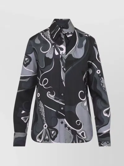 PUCCI ABSTRACT PATTERN LONG SLEEVE SILK SHIRT