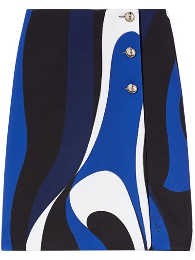 Pucci Abstract-pattern Print Midi Skirt In Blue