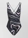 Pucci Abstract Pattern V-neck Bikini With Spaghetti Straps In Black