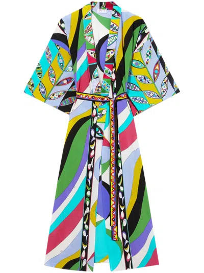 Pucci Abstract-print Belted Silk Dress In Multicolour