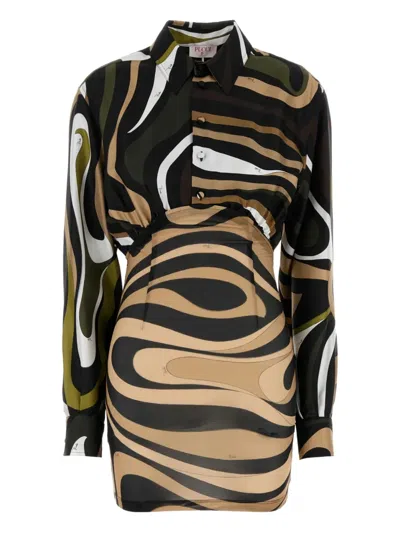 PUCCI ABSTRACT PRINT CINCHED SHIRT DRESS