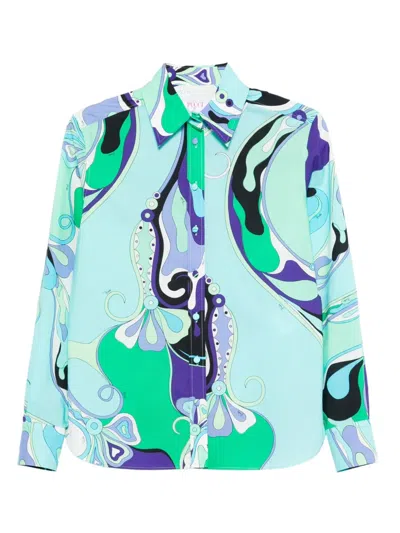 Pucci Abstract-print Cotton Shirt In Green