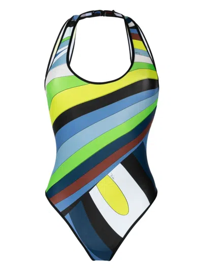 Pucci Abstract-print Cut-out Swimsuit In Blau