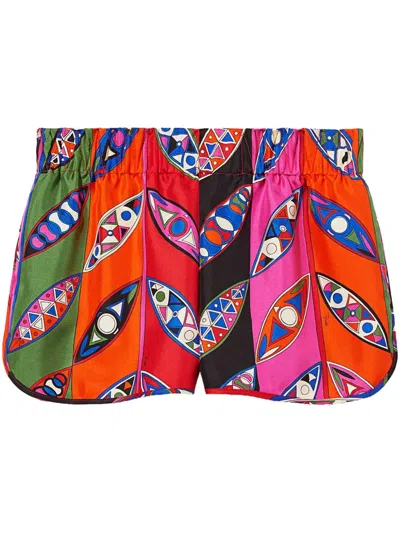 Pucci Abstract Print Elasticated Waistband Silk Shorts In Pink
