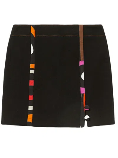 Pucci Abstract-print Front-slit Skirt In Black