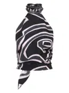 Pucci Geometric Halterneck Sleeveless Silk Twill Top In Black