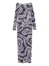 Pucci Maxi Dress With Abstract Pattern And Long Sleeves In Blue