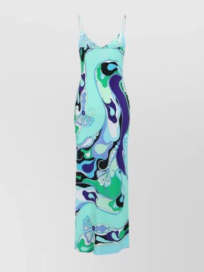 Pucci Abstract Print Maxi Dress With Spaghetti Straps In Multicolor