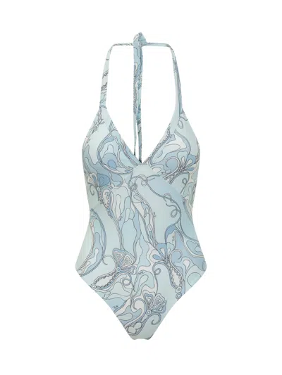 Pucci Abstract Print One-piece Swimsuit In Blue