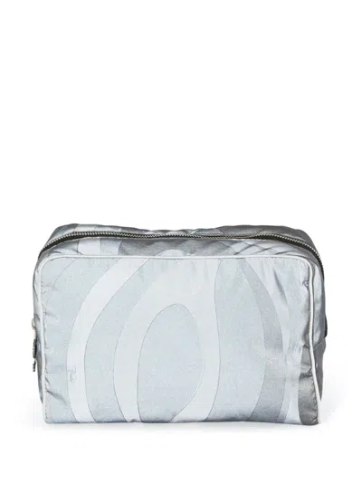 Pucci Abstract-print Reflective Make-up Bag In Silver
