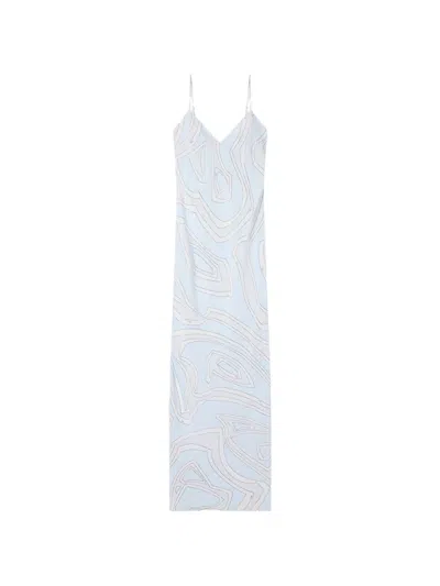 Pucci Abstract Print Silk Dress In Blue
