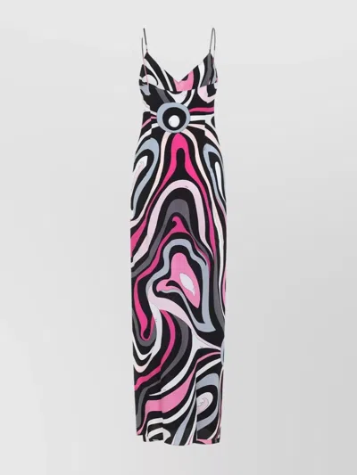 PUCCI ABSTRACT PRINT SILK LONG DRESS