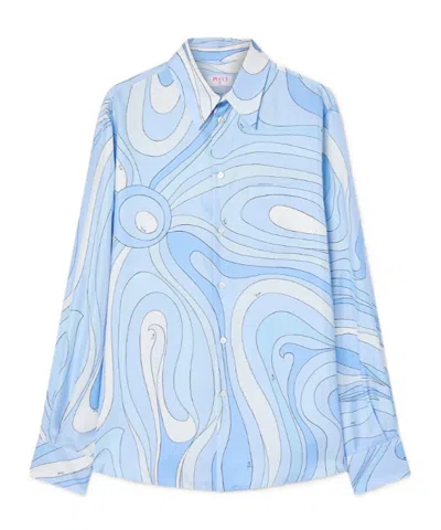 Pucci Abstract Print Silk Shirt In Blue