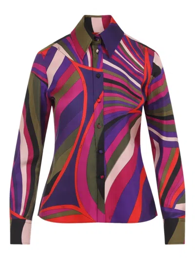 Pucci Luxurious Twill Shirt Bold Print In Multi