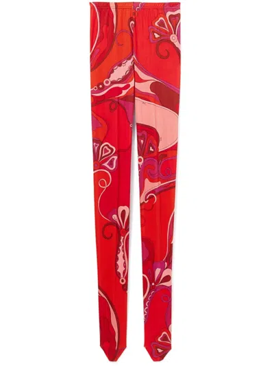 Pucci Abstract-print Tights In Red