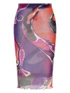 Pucci Abstract-print Tulle Midi Skirt Clothing In Blue