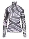 Pucci Semi Sheer Printed Long-sleeved High-neck Top In Black