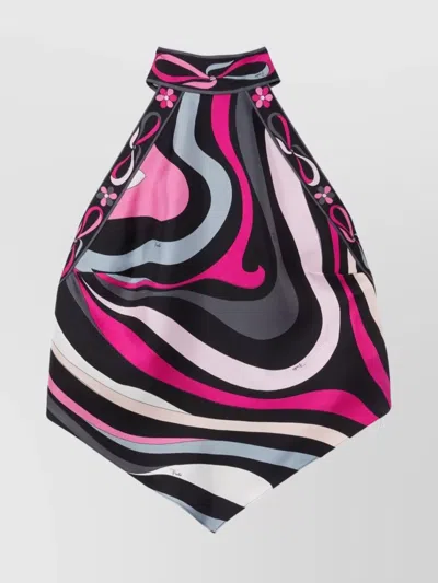 Pucci Abstract Silk Halterneck Top With Open Back In Purple