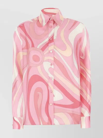 Pucci Abstract Silk Shirt Collared Neck In Pink