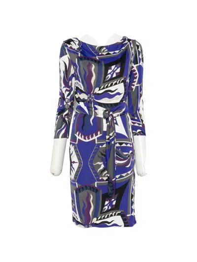 Pucci Abstract-print Belted Midi Dress In Blue