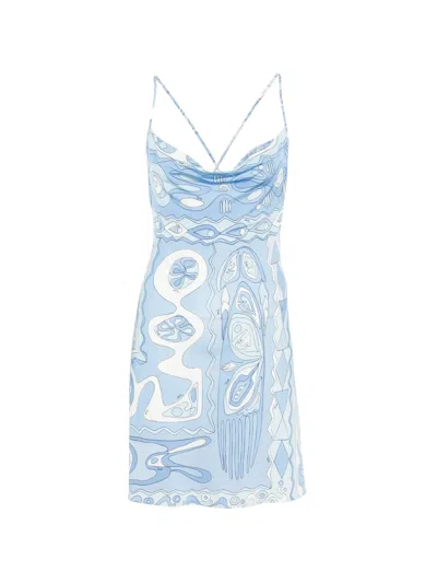 Pucci Abstract-print Cowl-neck Dress In Blue