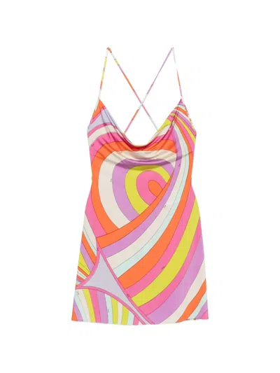 Pucci Abstract-print Cowl-neck Mini Dress In Multi