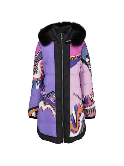 Pre-owned Pucci Abstract-print Hooded Coat In Purple