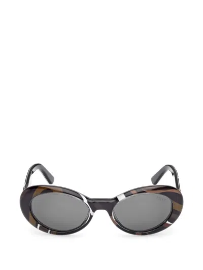 Pucci Abstract-print Oval-frame Sunglasses In Brown