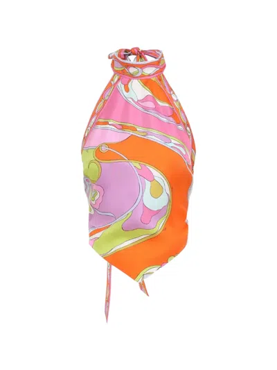 Pucci Silk Halter Neck Sleeveless Satin Top In Multi