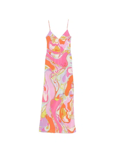 Pucci Abstract-print V-neck Maxi Dress In Multi