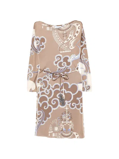 Pre-owned Pucci Abstract-printed Midi Dress In Brown