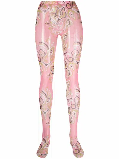 Pucci Africana-print Elasticated-waist Tights In Pink