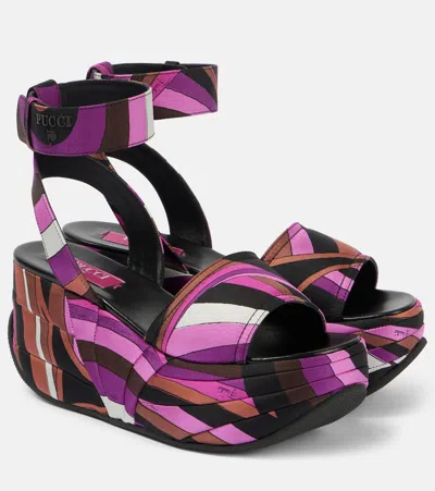 PUCCI AMI IRIDE SATIN PLATFORM SANDALS