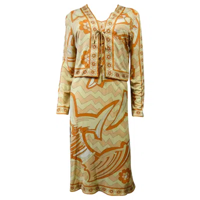 Pre-owned Pucci An Emilio  Dress And Vest Set In Printed Jersey Circa 1960/1970 In Brown