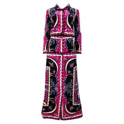 Pre-owned Pucci An Emilio  Printed Velvet Jacket And Skirt Set Circa 1970 In Black
