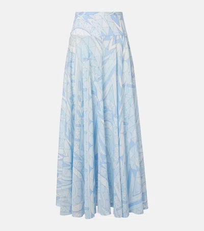 Pucci Angoli Cotton Maxi Skirt In Blue