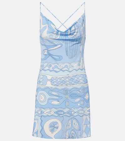 Pucci Angoli Draped Satin Jersey Minidress In Blue