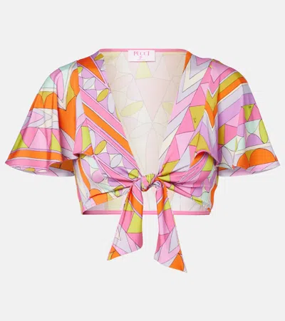 Pucci Angoli Jersey Satin Crop Top In Multi