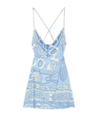 Pucci Angoli Print Short Dress In Blue