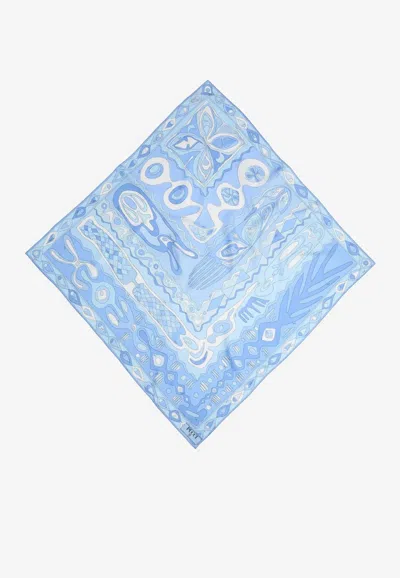 Pucci Angoli Print Silk Square Scarf In Blue