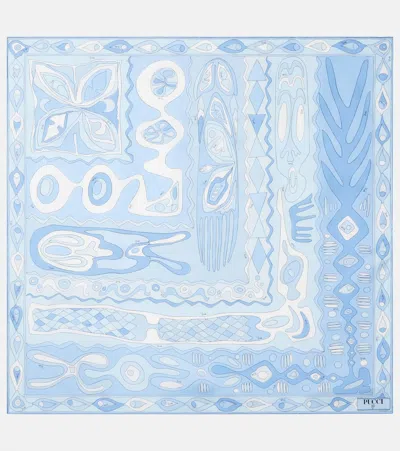 Pucci Angoli Silk Twill Scarf In Blue
