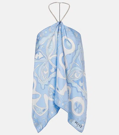 Pucci Angoli Silk Twill Top In Blue