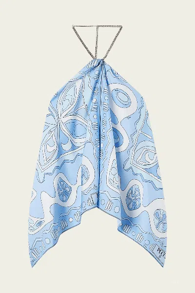 Pucci Angoli-print Chain Top In Pale Blue