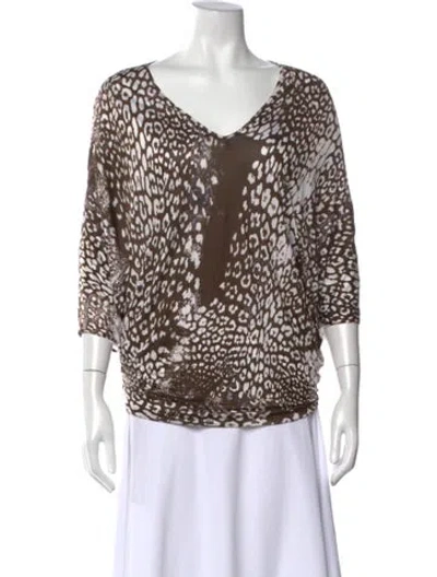 Pre-owned Pucci Animal Print V-neck Top In Brown